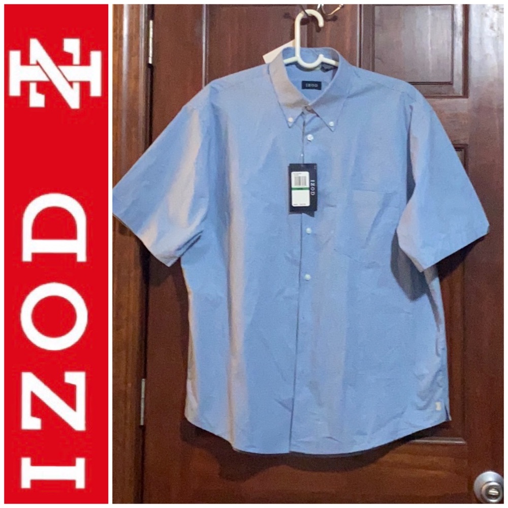 IZOD Saltwater Blue Cotton Short Sleeve Shirt